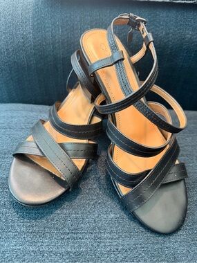 Black coach strapped block heel Terri sandals